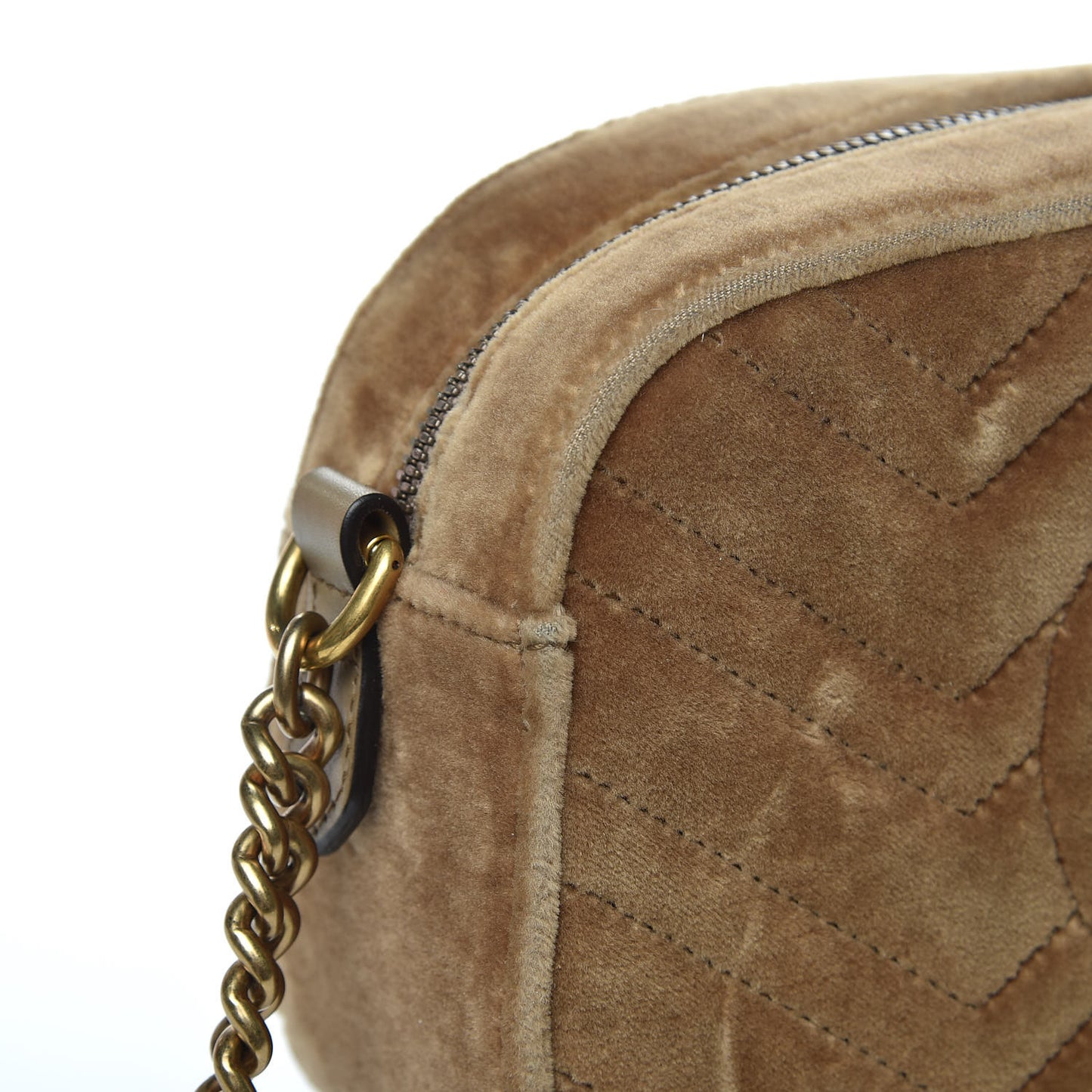 Velvet Matelasse Small GG Marmont Chain Shoulder Bag Taupe