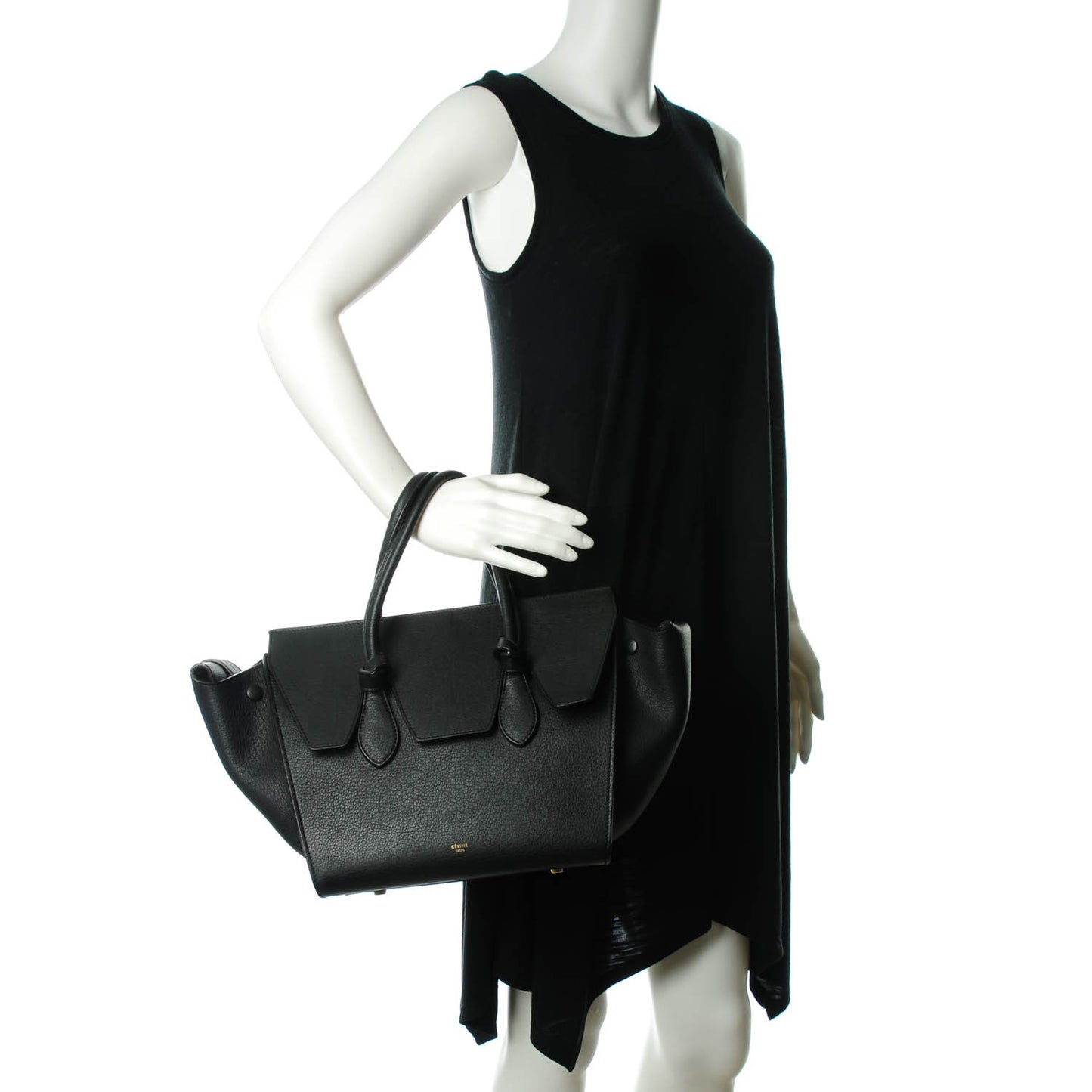 Crisped Calfskin Small Tie Knot Tote Black