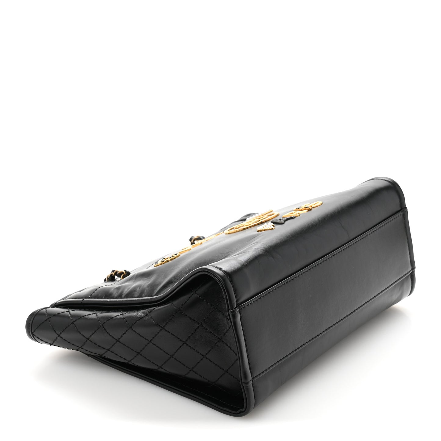 Aged Calfskin Small Charms Deauville Tote Black