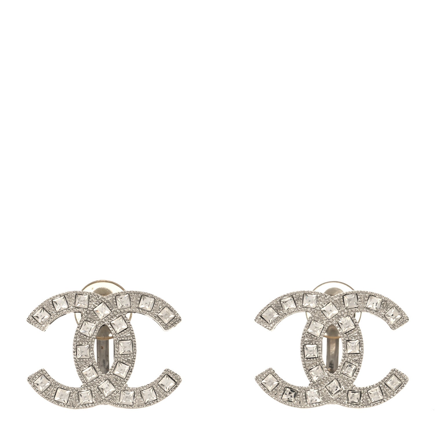 Chanel Crystal Baguette CC Ear Clip Silver 1 of 8