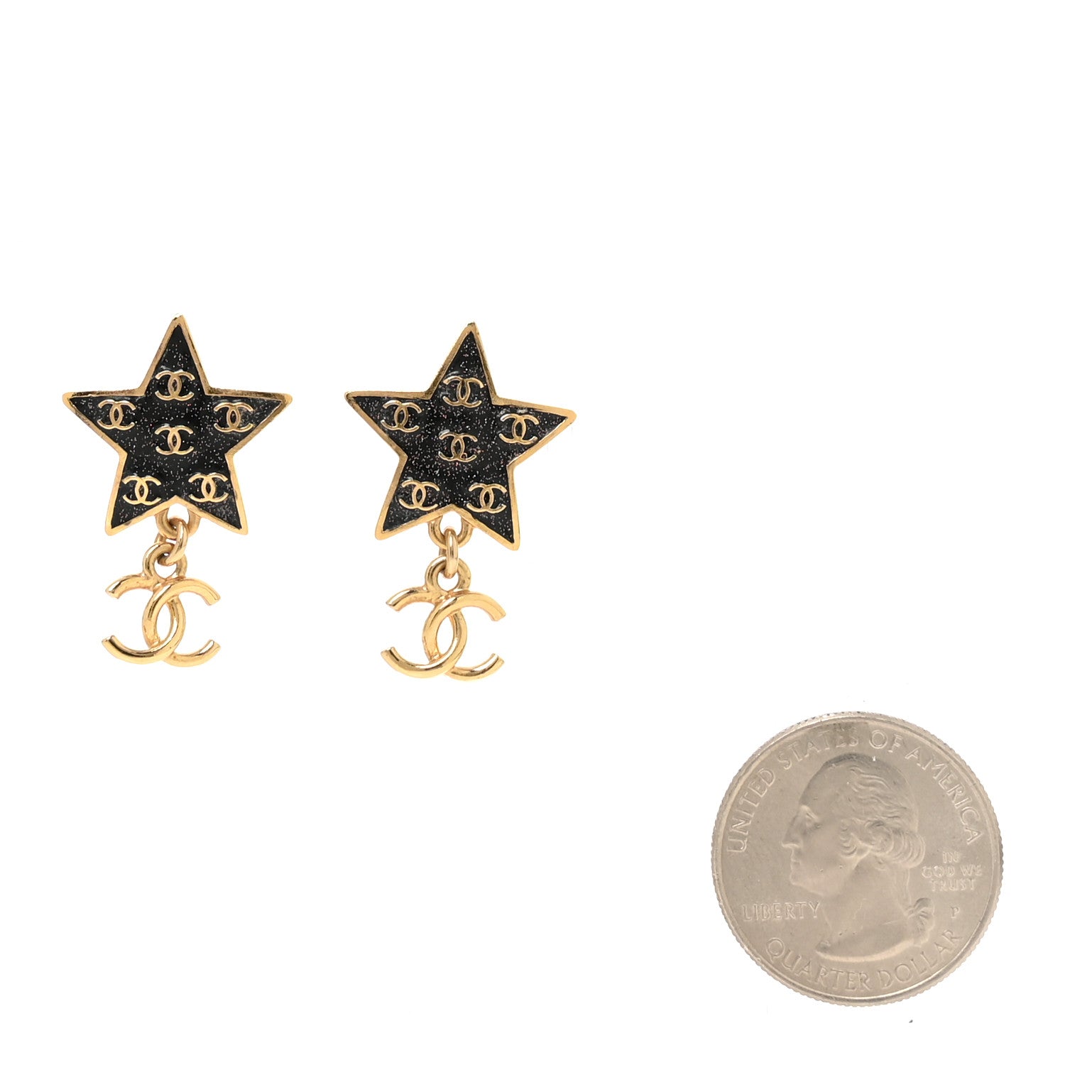 Chanel Metal Glitter Sparkle CC Star Drop Earrings Gold Navy Multicolor 2 of 5