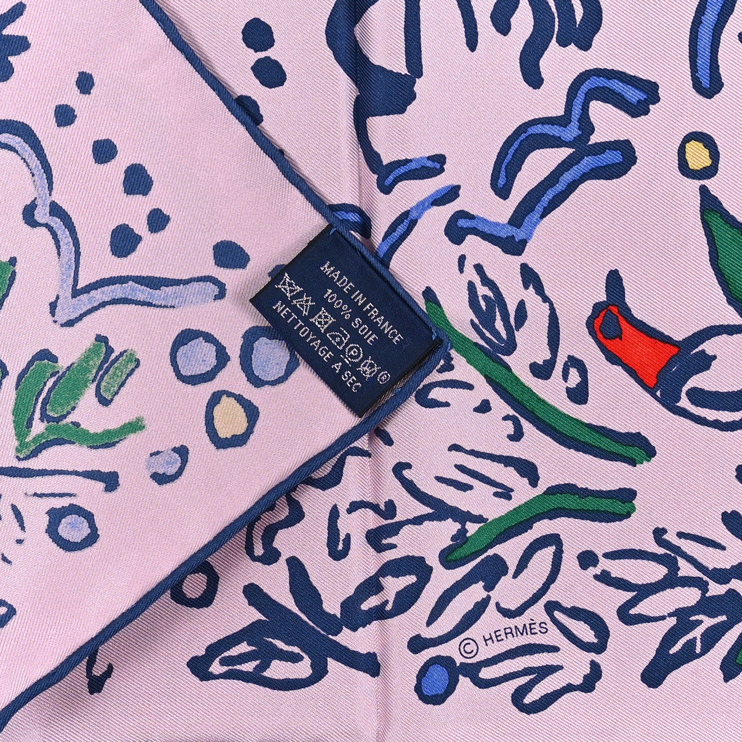Hermes Silk Isola Di Primavera Scarf 90 Rose Fane Marine 3 of 3