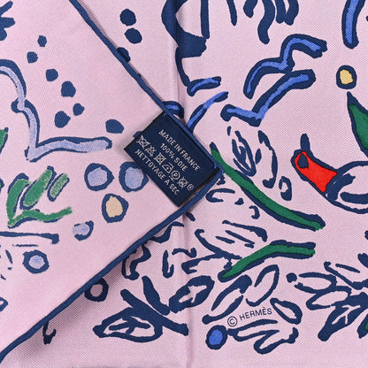 Hermes Silk Isola Di Primavera Scarf 90 Rose Fane Marine 3 of 3