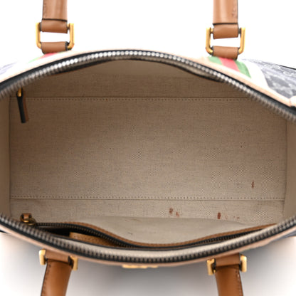 Gucci Monogram Textured Dollar Calfskin Web Medium Bauletto Duffle Top Handle Bag Black Koi Beige 5 of 15