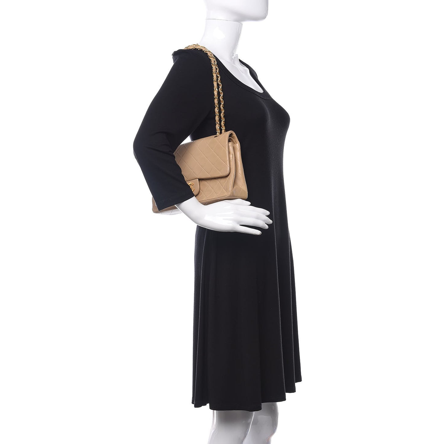 Lambskin Quilted Medium Double Flap Beige