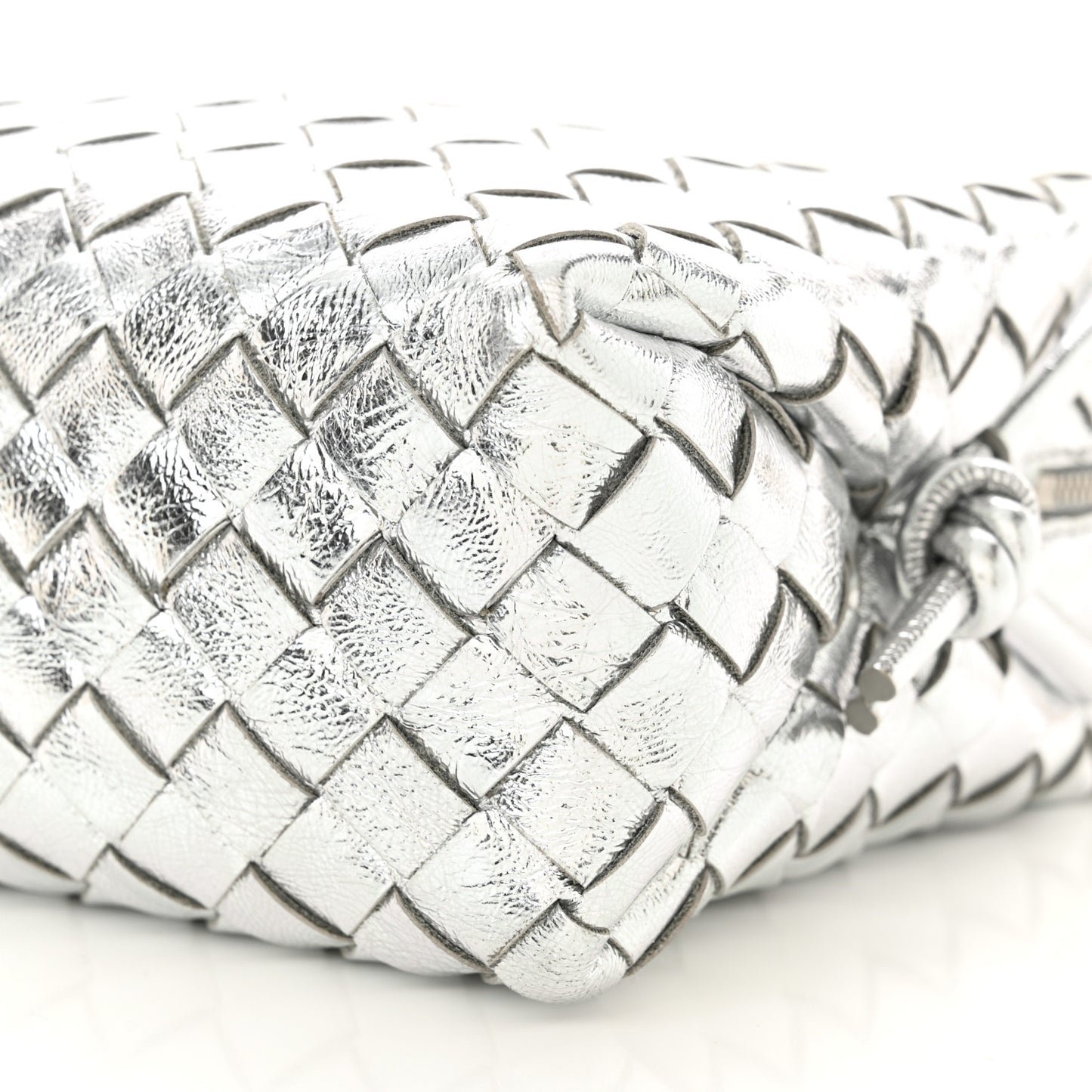 Metallic Nappa Intrecciato Medium Loop Camera Bag Silver