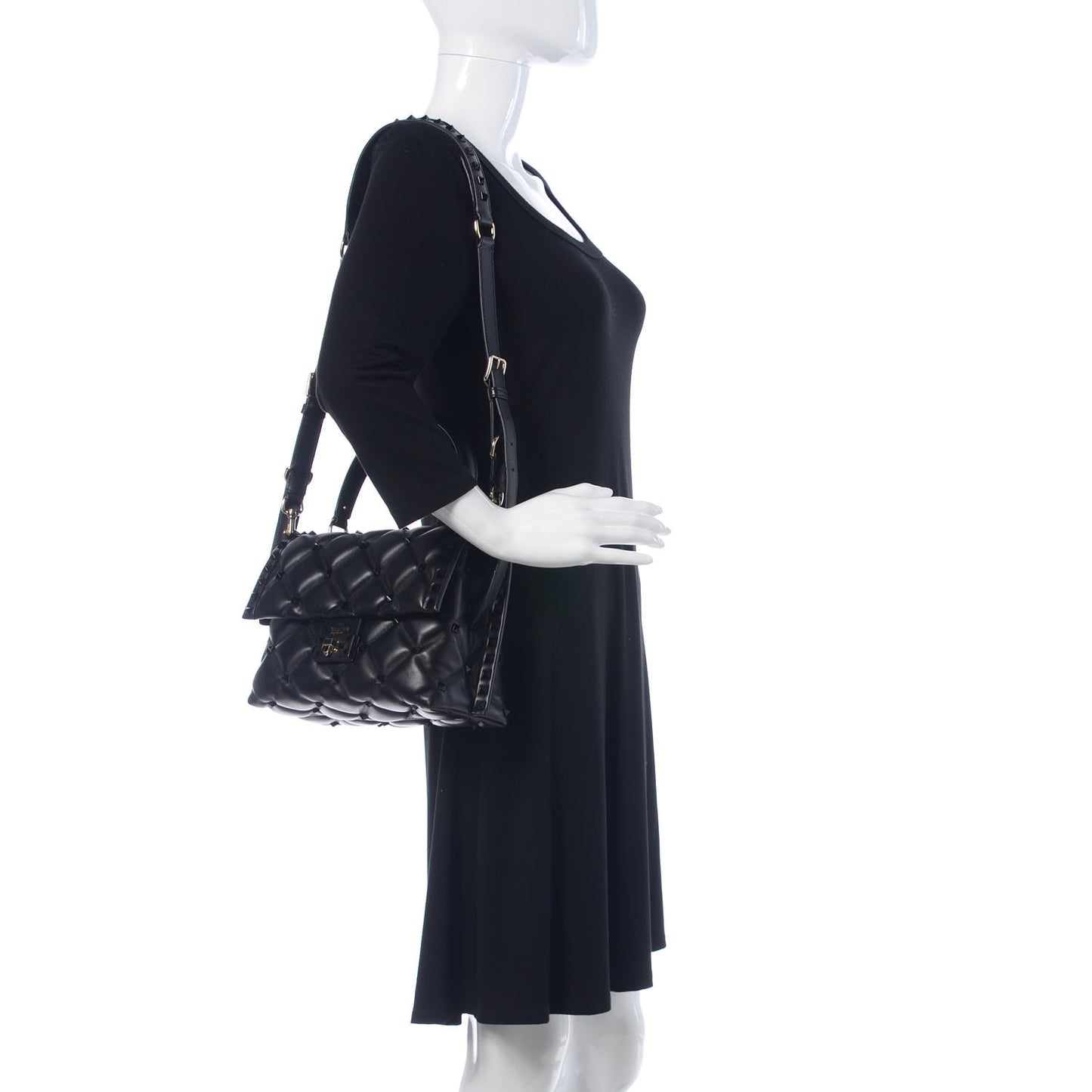 Nappa Monochrome Medium Candystud Top Handle Bag Black