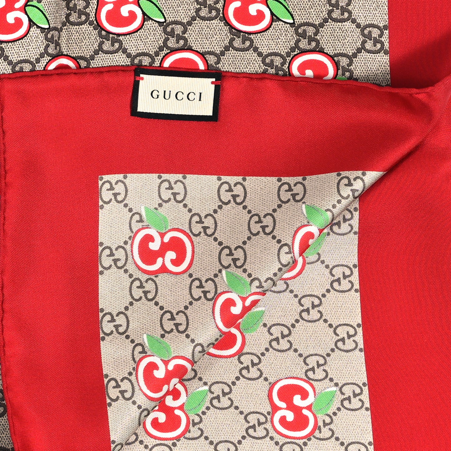 Silk Twill GG Monogram Pomme GG Square Scarf Beige Red