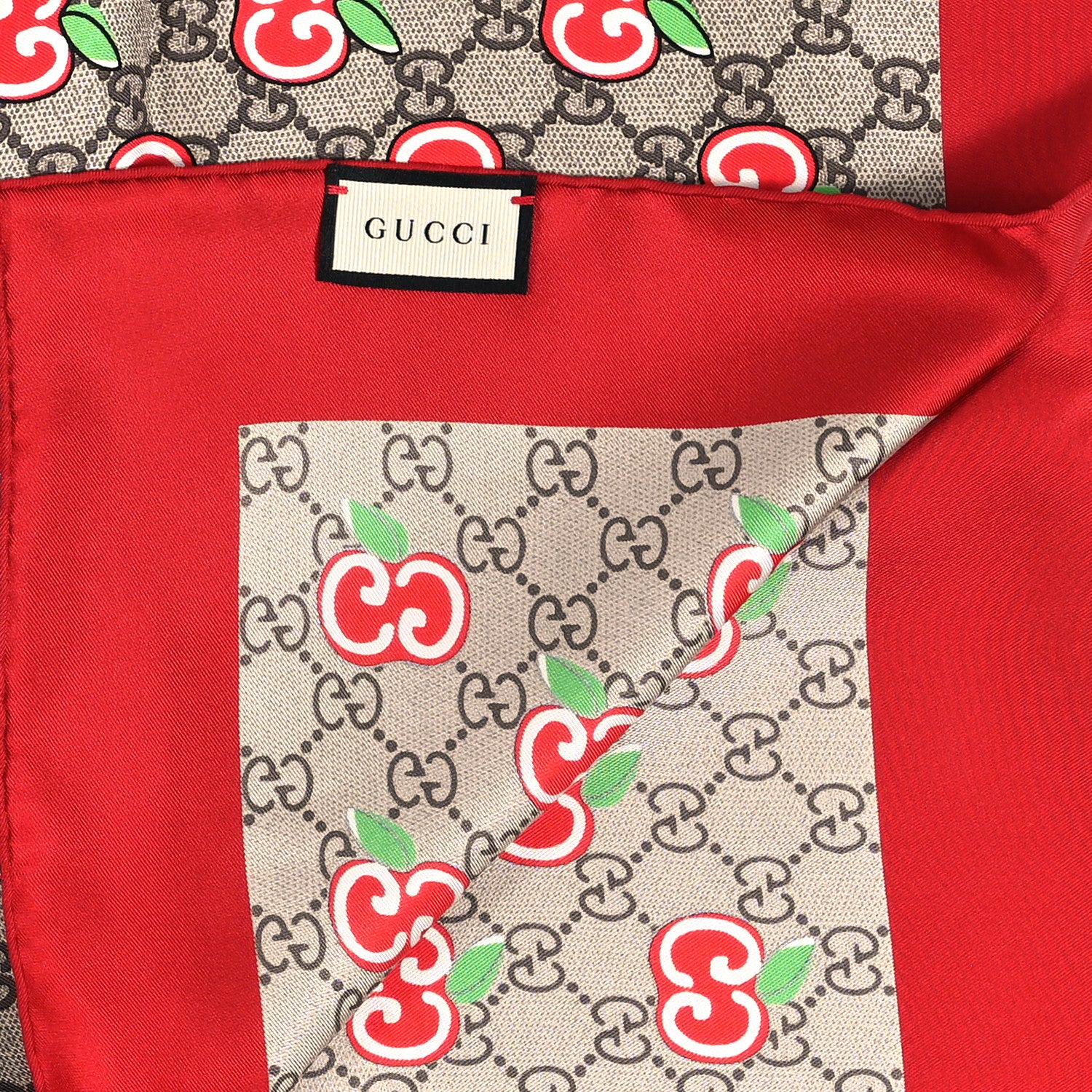 Gucci Silk Twill GG Monogram Pomme GG Square Scarf Beige Red 2 of 3