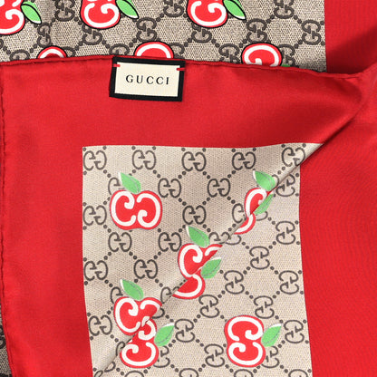 Gucci Silk Twill GG Monogram Pomme GG Square Scarf Beige Red 2 of 3