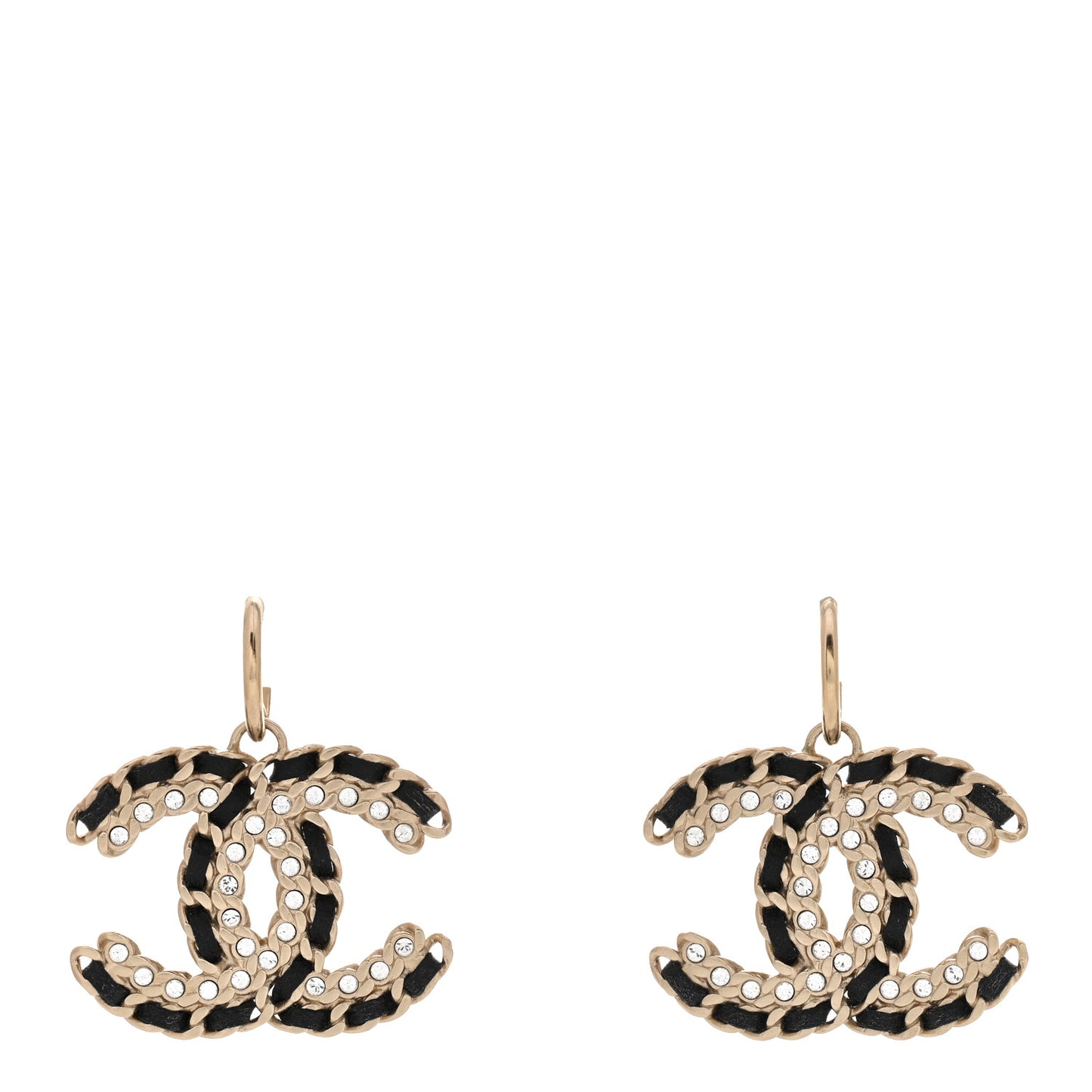 Crystal Lambskin Chain CC Vintage Allure Stud Earrings Black Gold