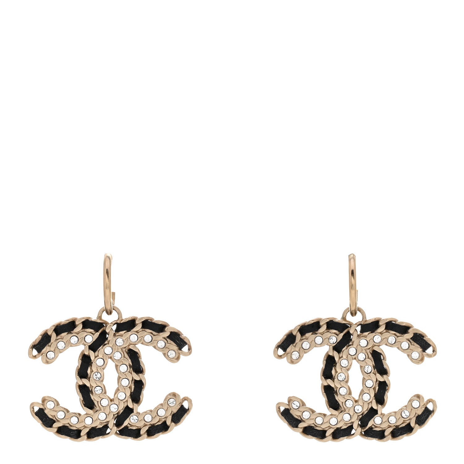 Chanel Crystal Lambskin Chain CC Vintage Allure Stud Earrings Black Gold 1 of 4
