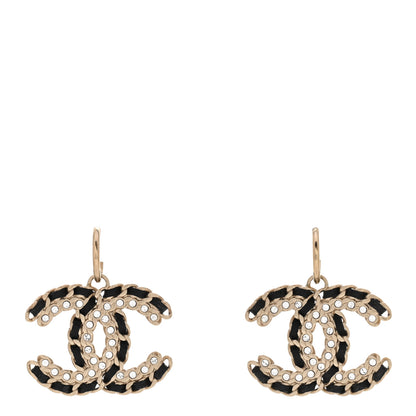 Chanel Crystal Lambskin Chain CC Vintage Allure Stud Earrings Black Gold 1 of 4