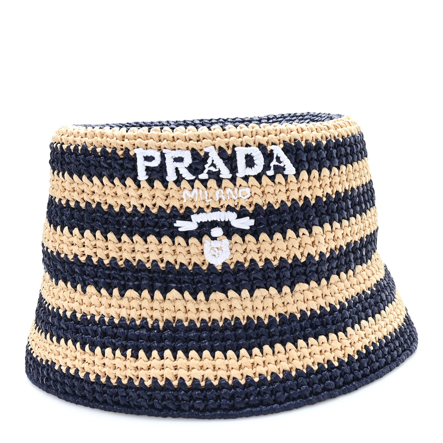 Raffia Striped Logo Embroidered Womens Bucket Hat M Naturale Baltico
