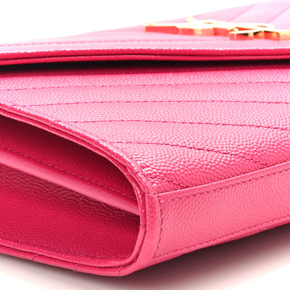 Saint Laurent Grain De Poudre Matelasse Chevron Monogram Chain Wallet Hot Pink 7 of 9