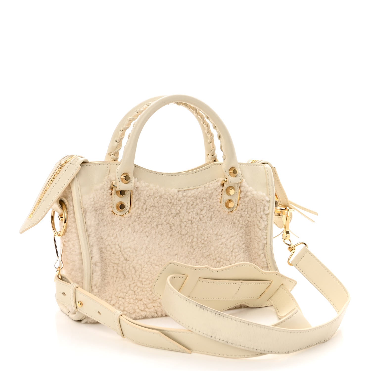 Balenciaga Shearling Nappa Gold Metallic Edge Hardware Mini City Cream 3 of 9