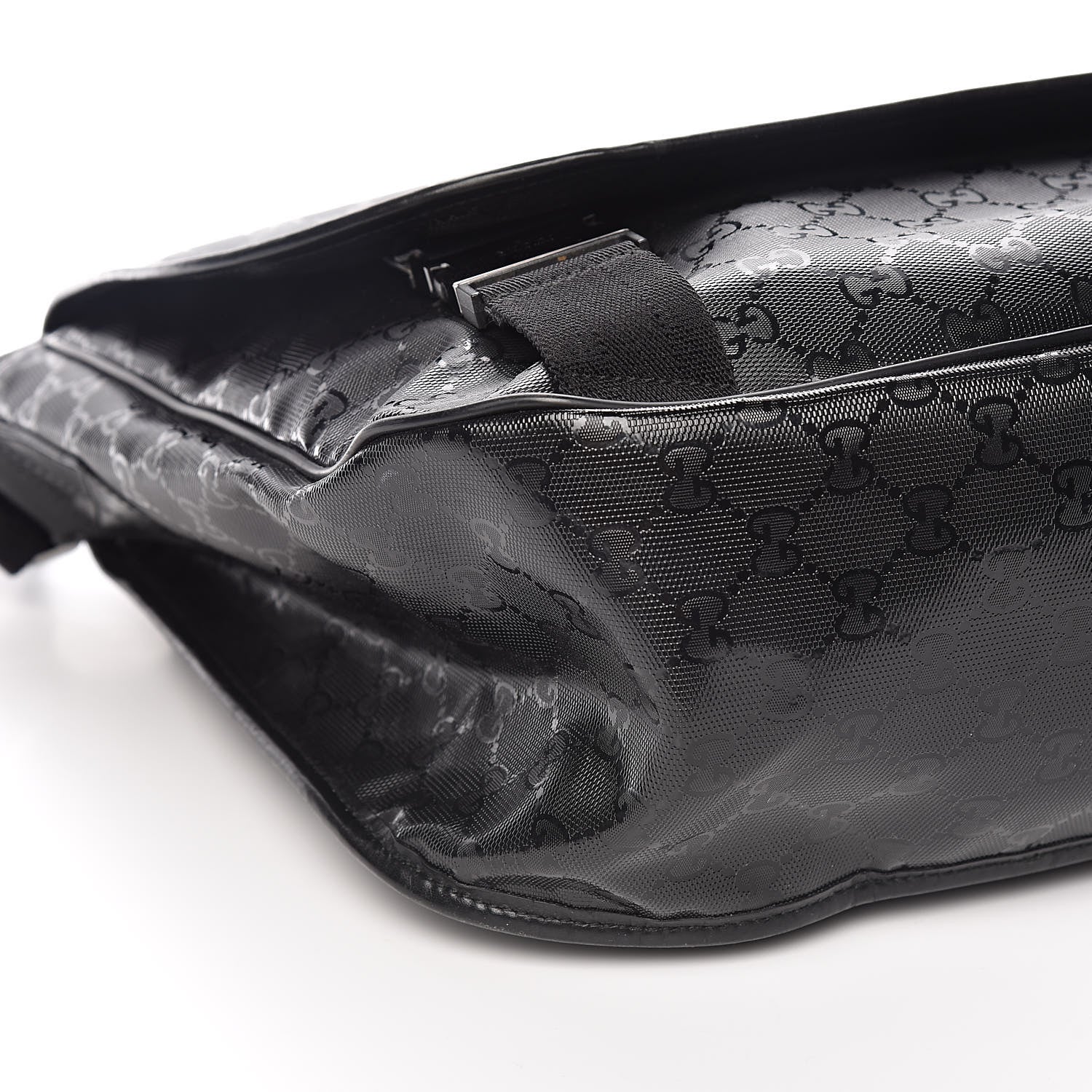 Gucci Imprime Monogram Large Double Buckle Flap Messenger Bag Black 8 of 9