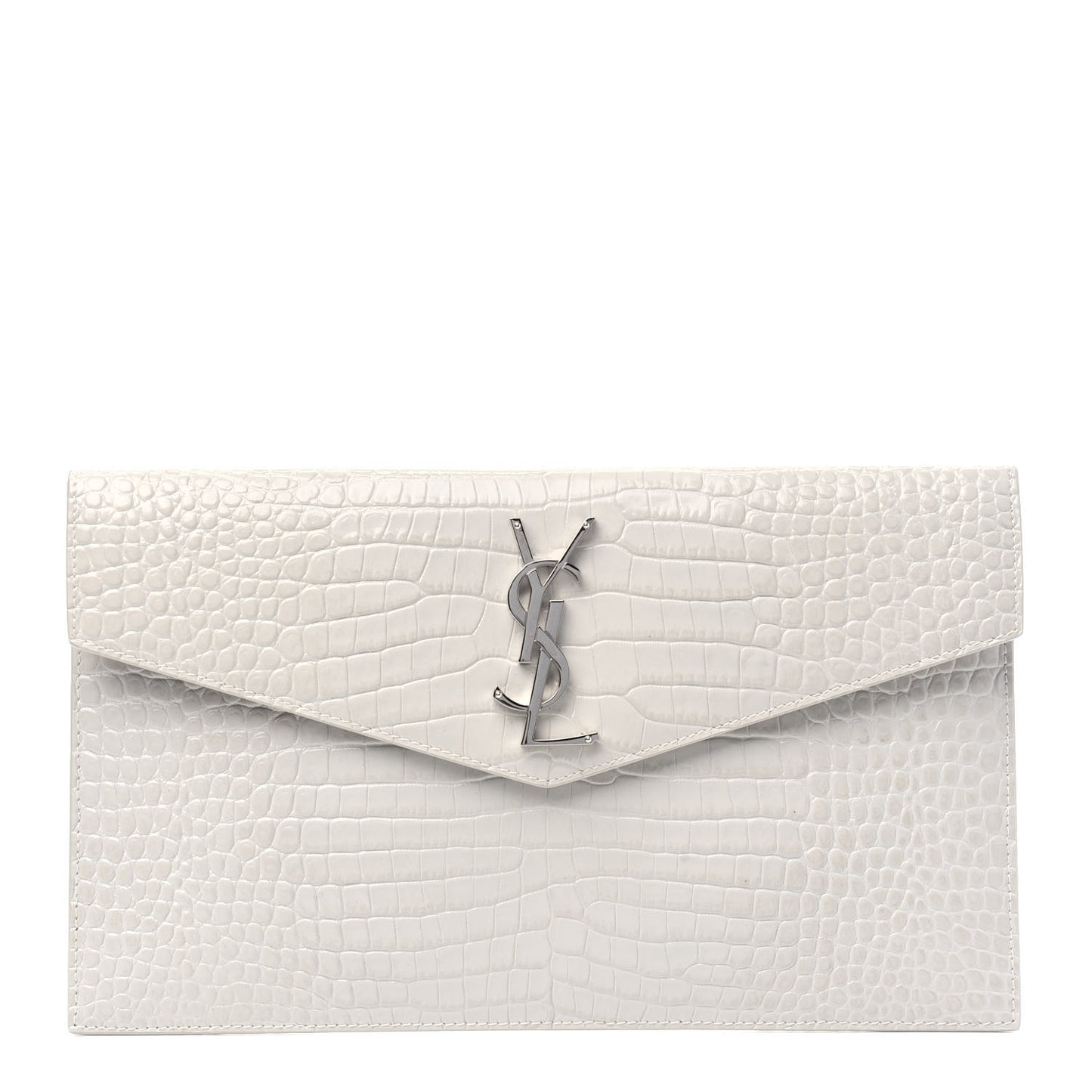 Calfskin Crocodile Embossed Uptown Monogram Pouch Crema Soft