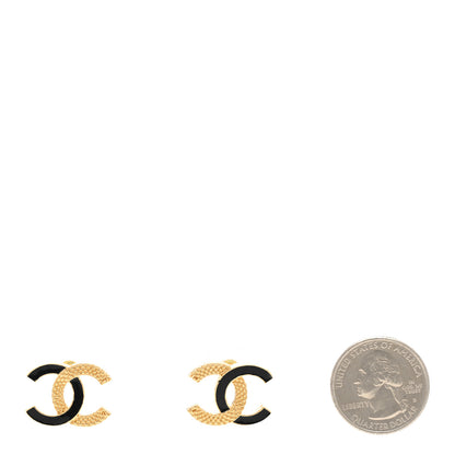 Chanel Metal Enamel CC Earrings Black Gold 3 of 5