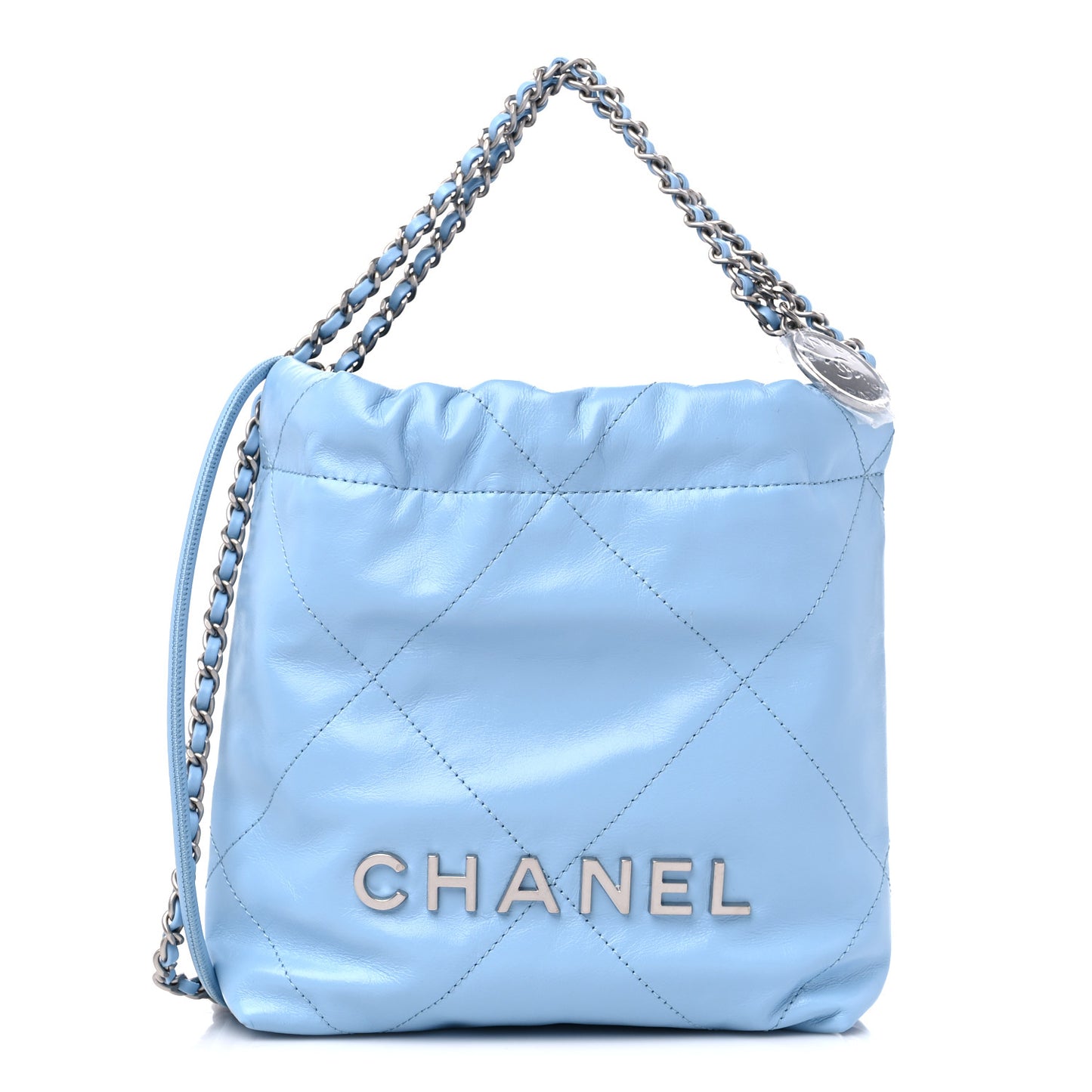 Shiny Calfskin Quilted Mini Chanel 22 Light Blue