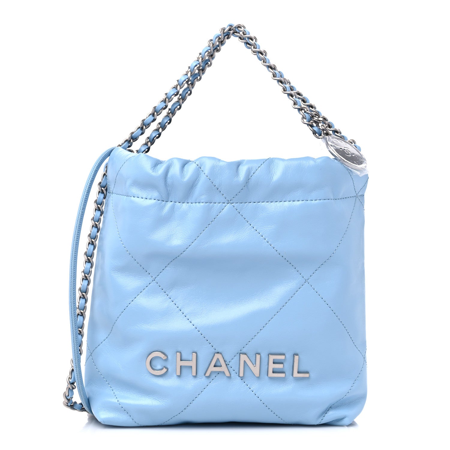 Chanel Shiny Calfskin Quilted Mini Chanel 22 Light Blue 1 of 9