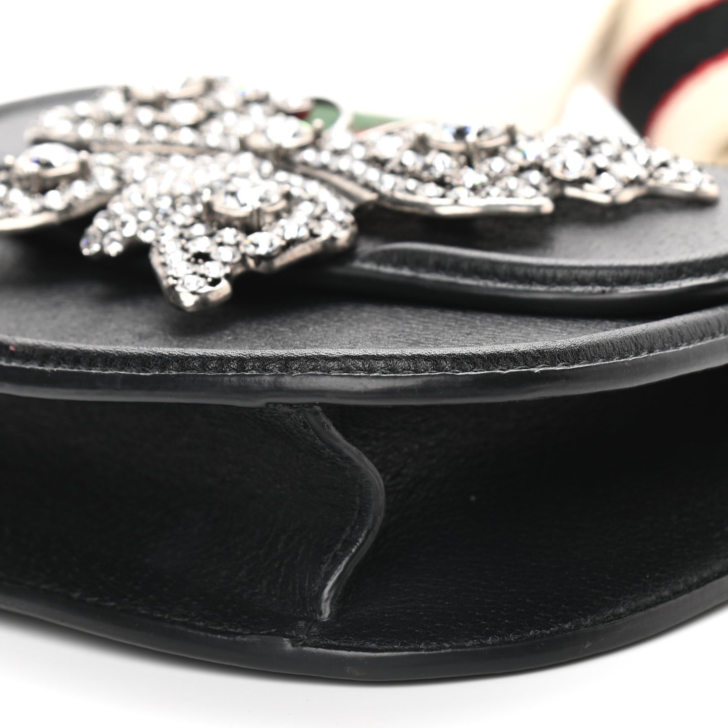 Calfskin Web Crystal Butterfly Stripe Small Totem Shoulder Bag Black