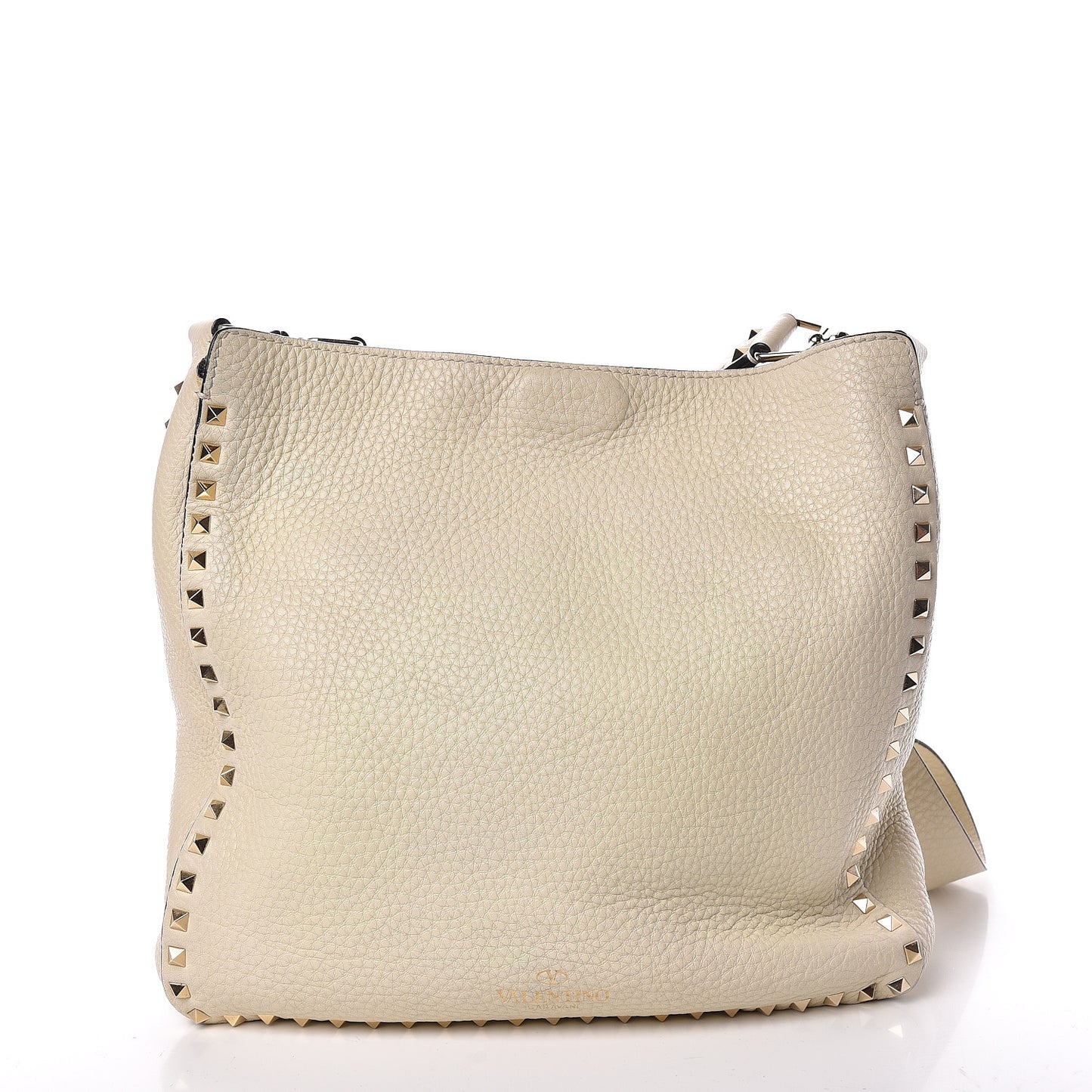 Pebbled Calfskin Large Rockstud Flip-Lock Messenger Bag Light Ivory