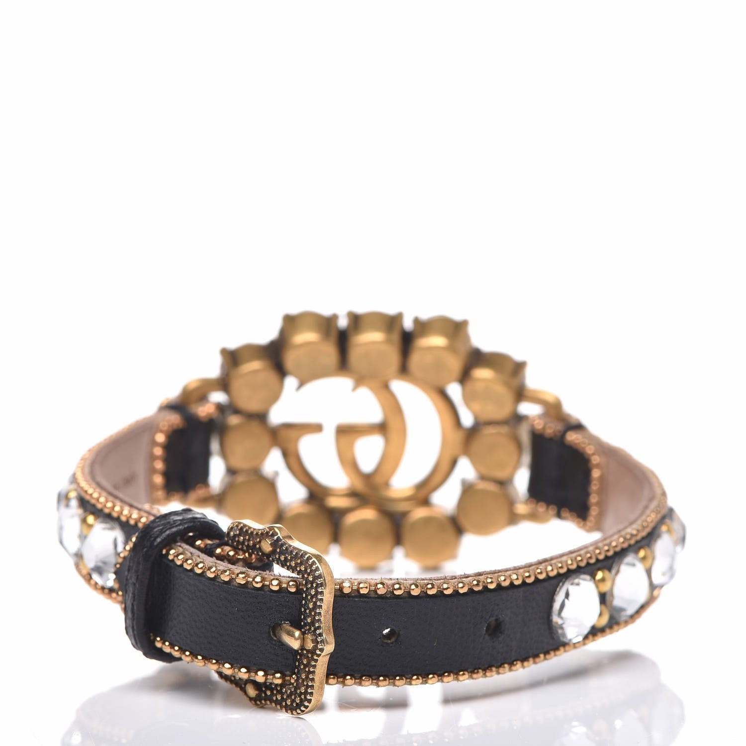 Gucci Metal Calfskin Crystal Double G Bracelet Black 4 of 7