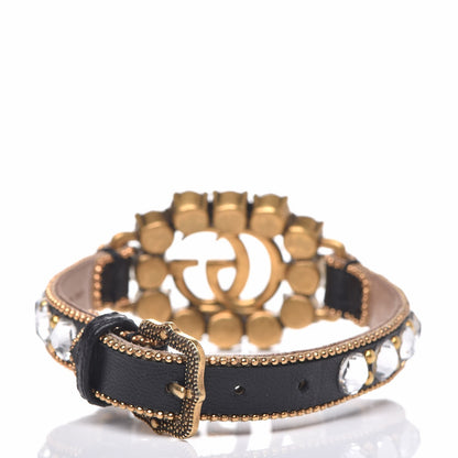 Gucci Metal Calfskin Crystal Double G Bracelet Black 4 of 7