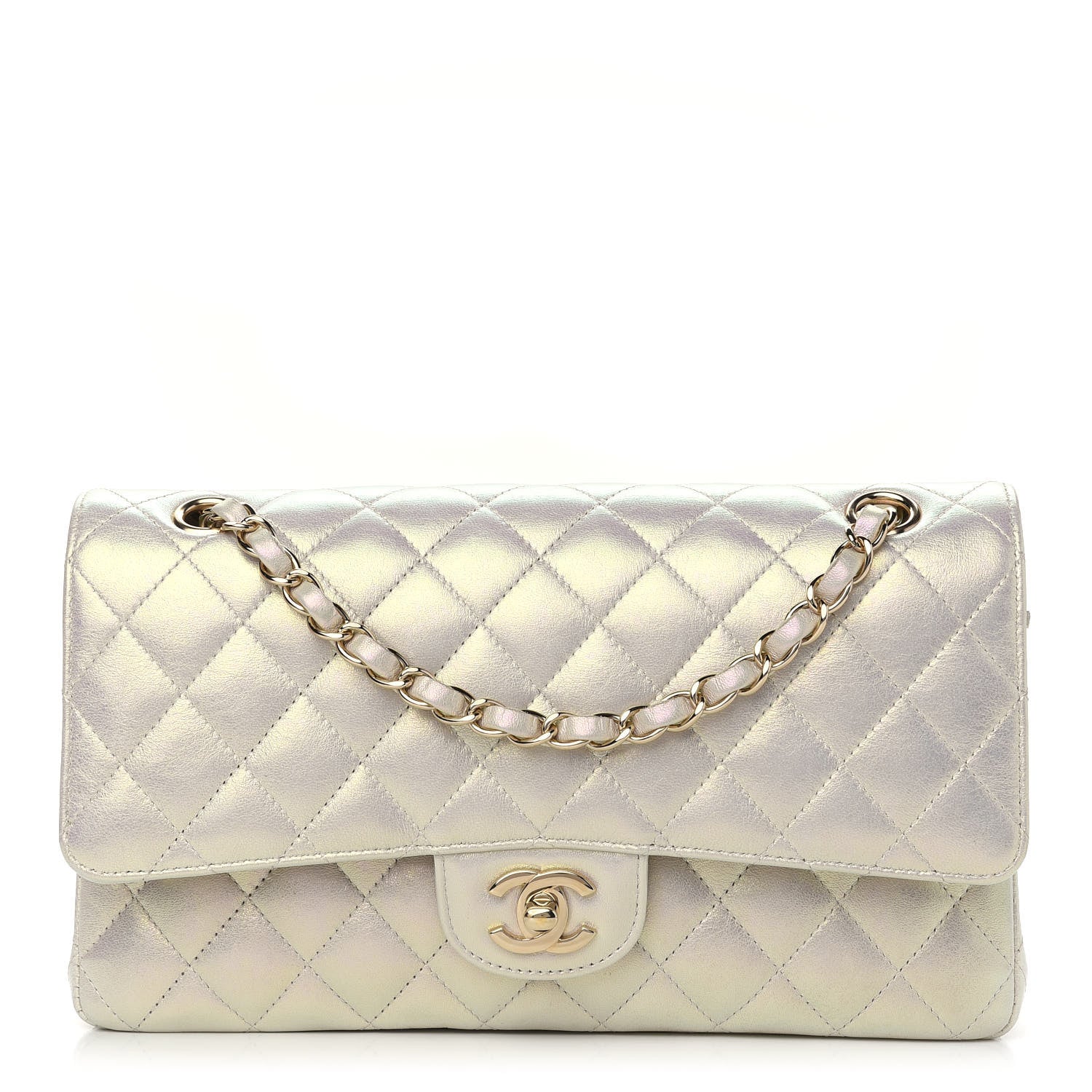 Chanel Iridescent Lambskin Quilted Medium Double Flap Ivory 1 of 9