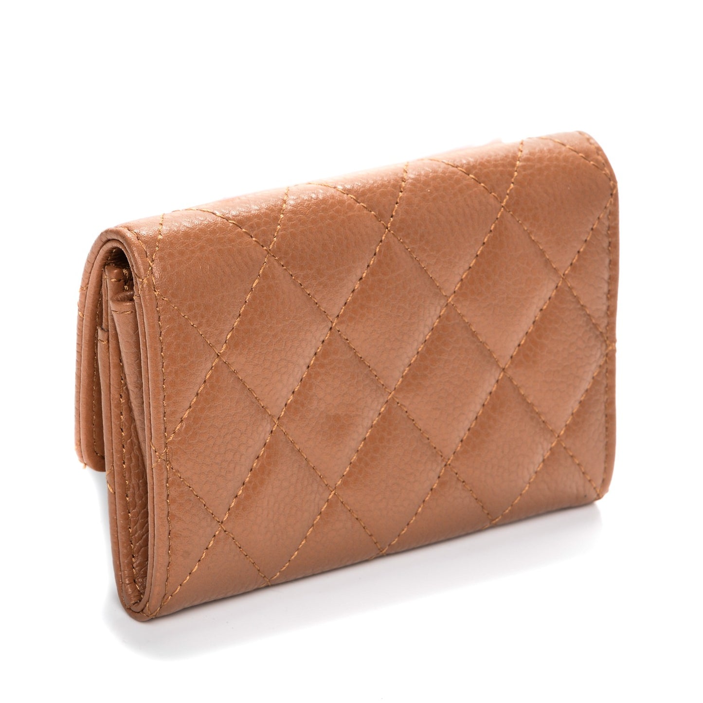 Caviar Quilted Card Holder Light Brown