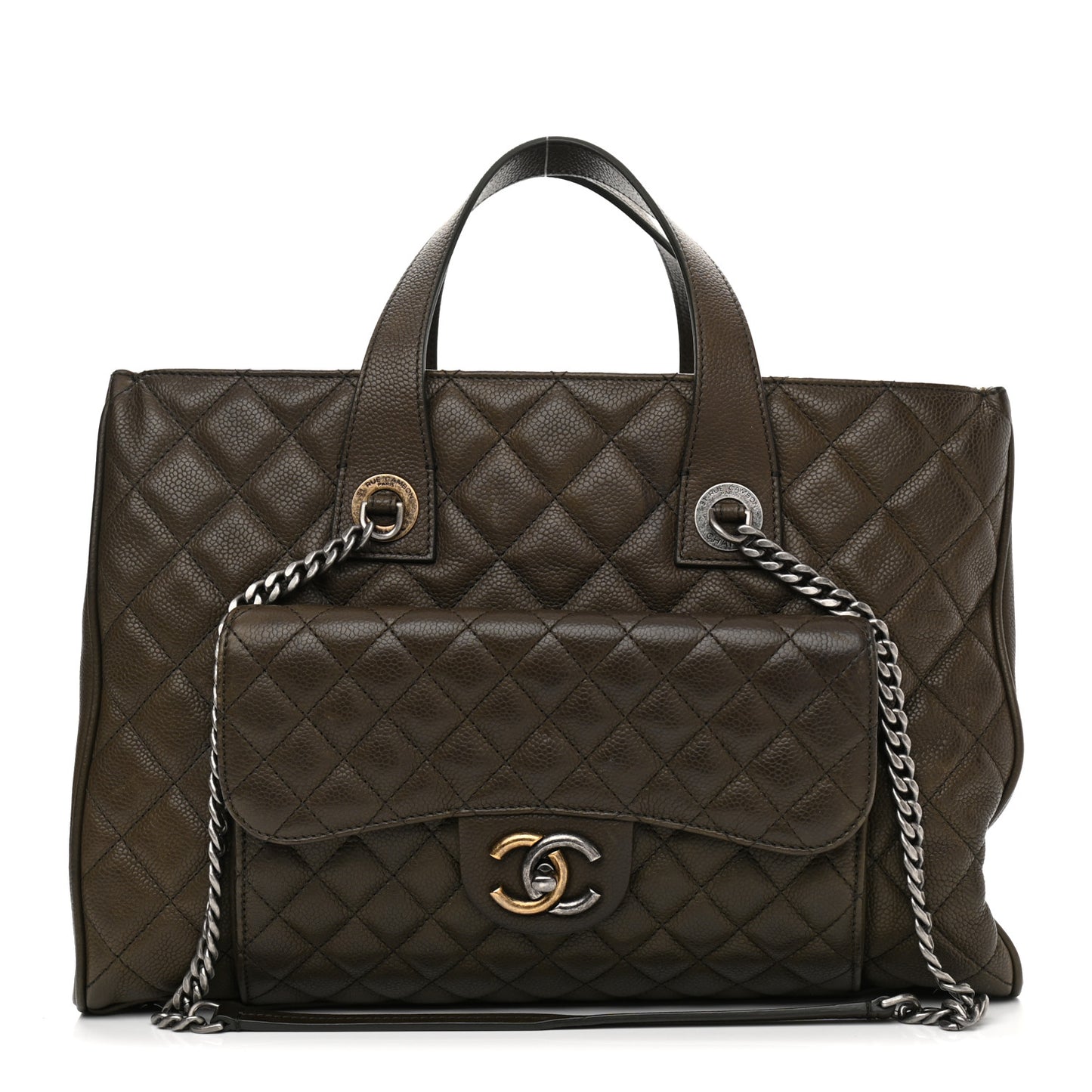 Caviar Quilted Large Casual Pocket Tote Khaki