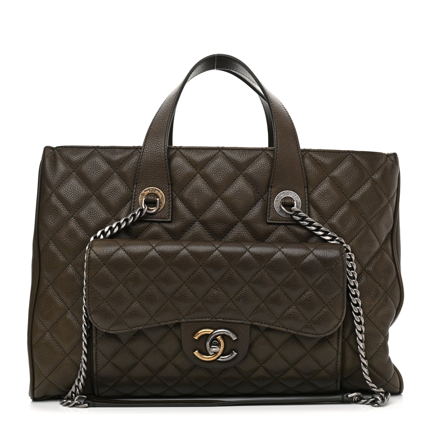 Chanel Caviar Quilted Large Casual Pocket Tote Khaki 1 of 10