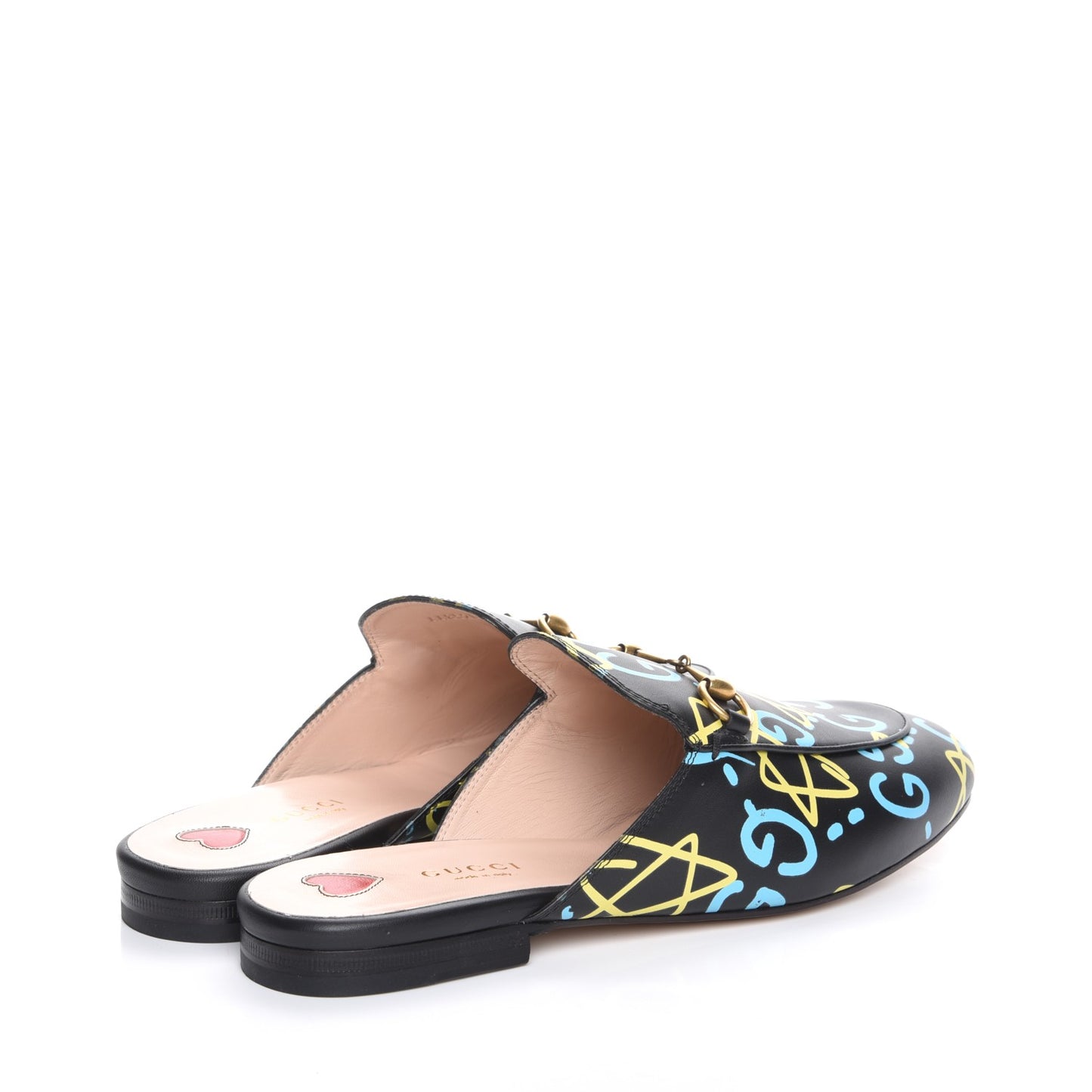Calfskin GucciGhost Print Womens Princetown Slippers 38.5 Black New Acquamarine