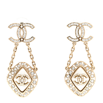 Chanel Crystal Pearl CC Chain Drop Earrings Gold 1 of 7