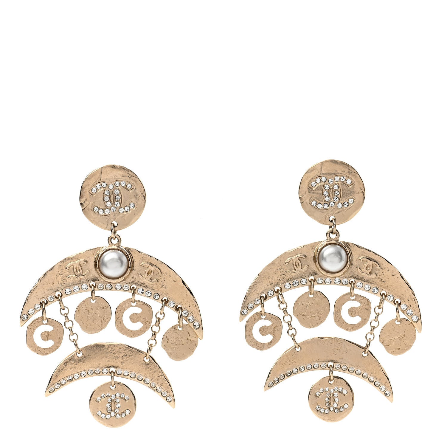 Chanel Crystal Pearl Coco Dangle Earrings Gold 1 of 4