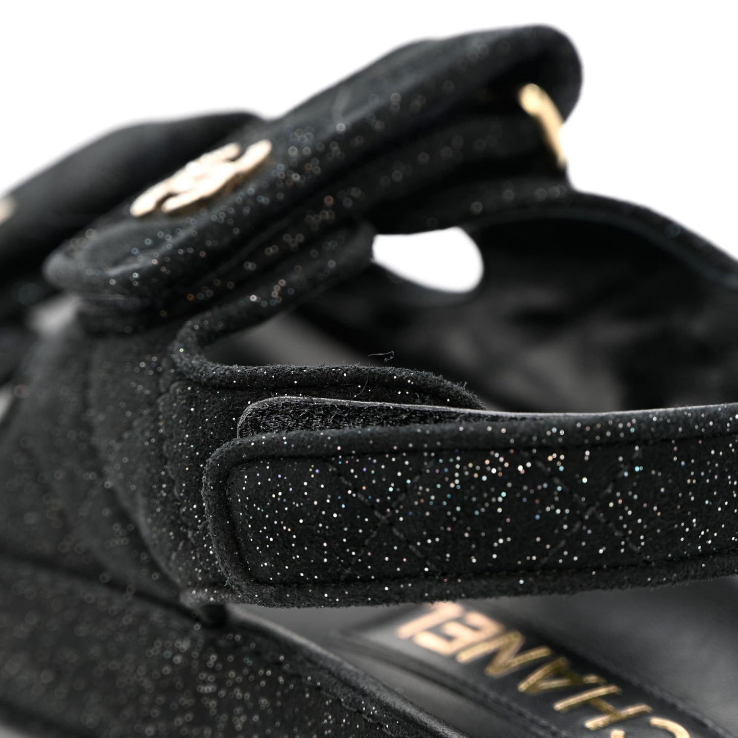 Suede Calfskin Glitter Crystal Velcro Dad Sandals 35 Black