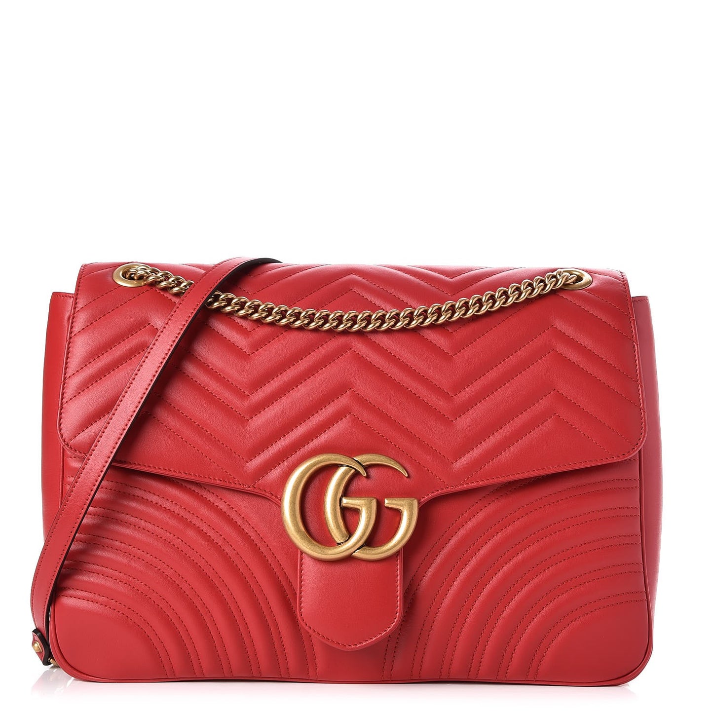 Calfskin Matelasse Large GG Marmont Shoulder Bag Hibiscus Red