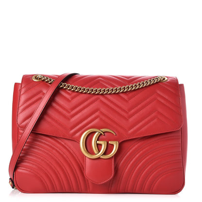 Gucci Calfskin Matelasse Large GG Marmont Shoulder Bag Hibiscus Red 1 of 9