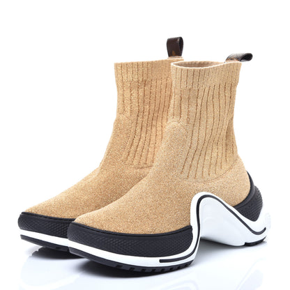 Louis Vuitton Glitter Stretch Textile Monogram LV Archlight Sneaker Boots 37 Gold Black 3 of 9
