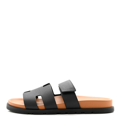 Hermes Epsom Mens Chypre Sandals 41.5 Black Natural 1 of 9