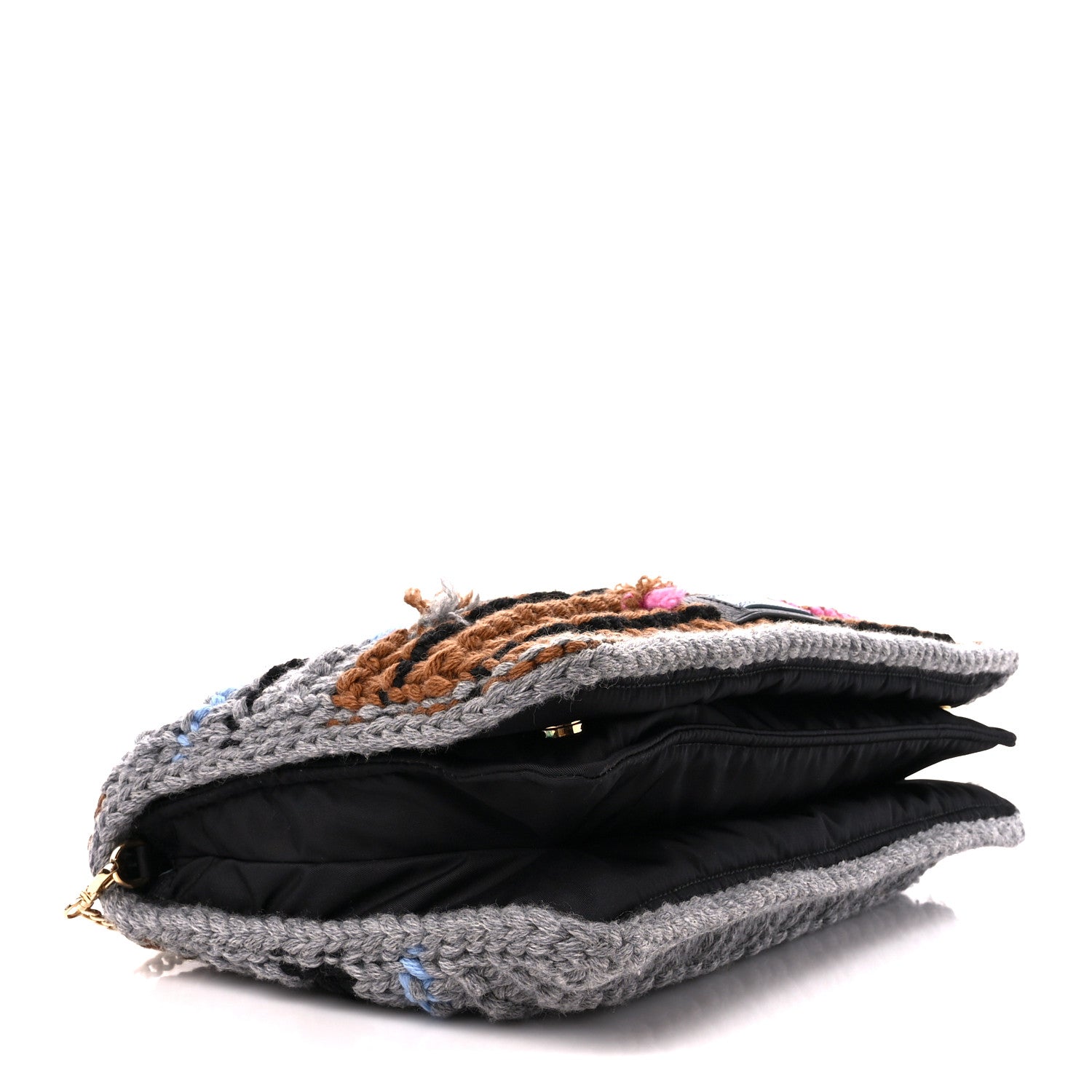 Prada Wool Etiquette Cable Knit Chain Flap Crossbody Multicolor 4 of 11