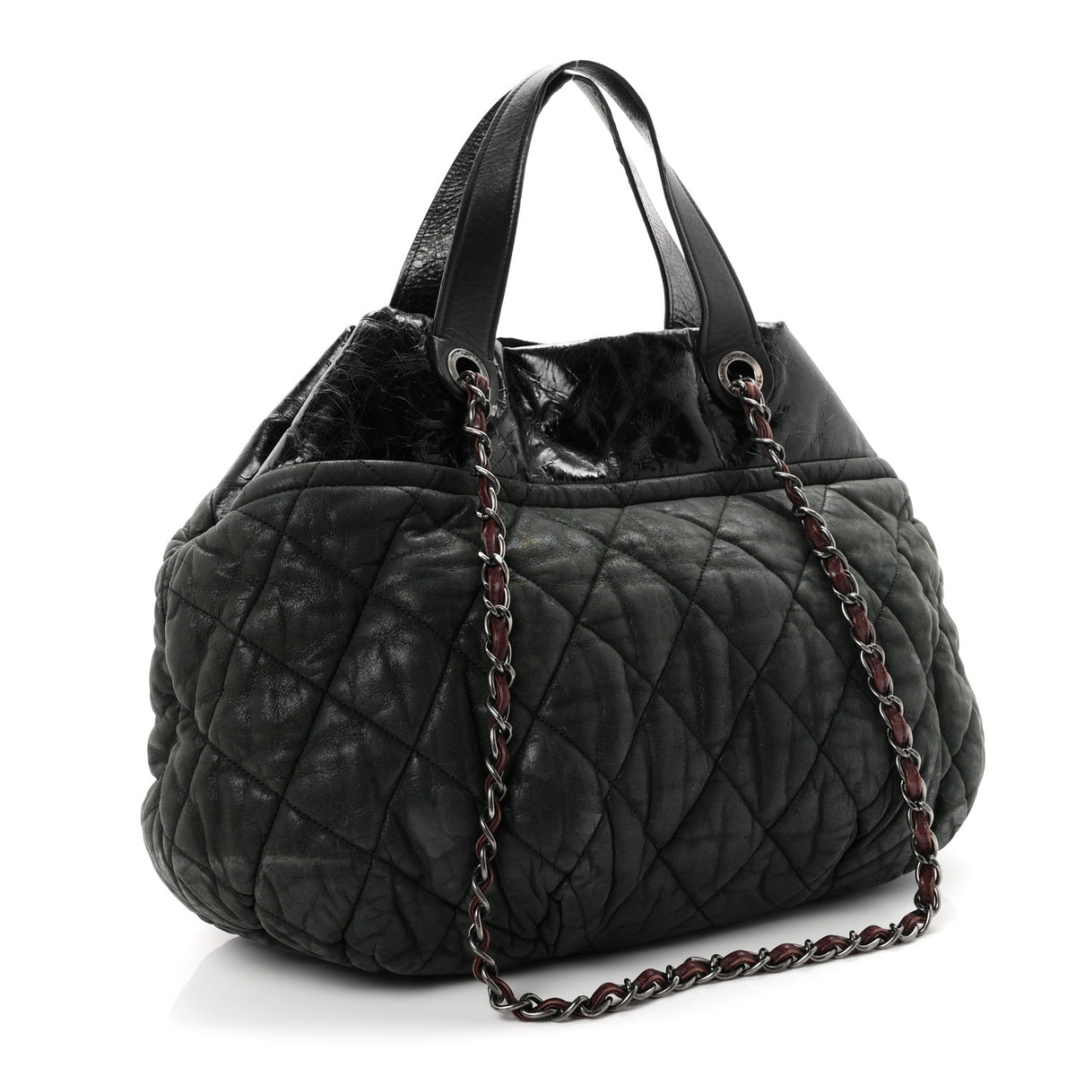 Iridescent Calfskin Quilted Large In The Mix Tote Black