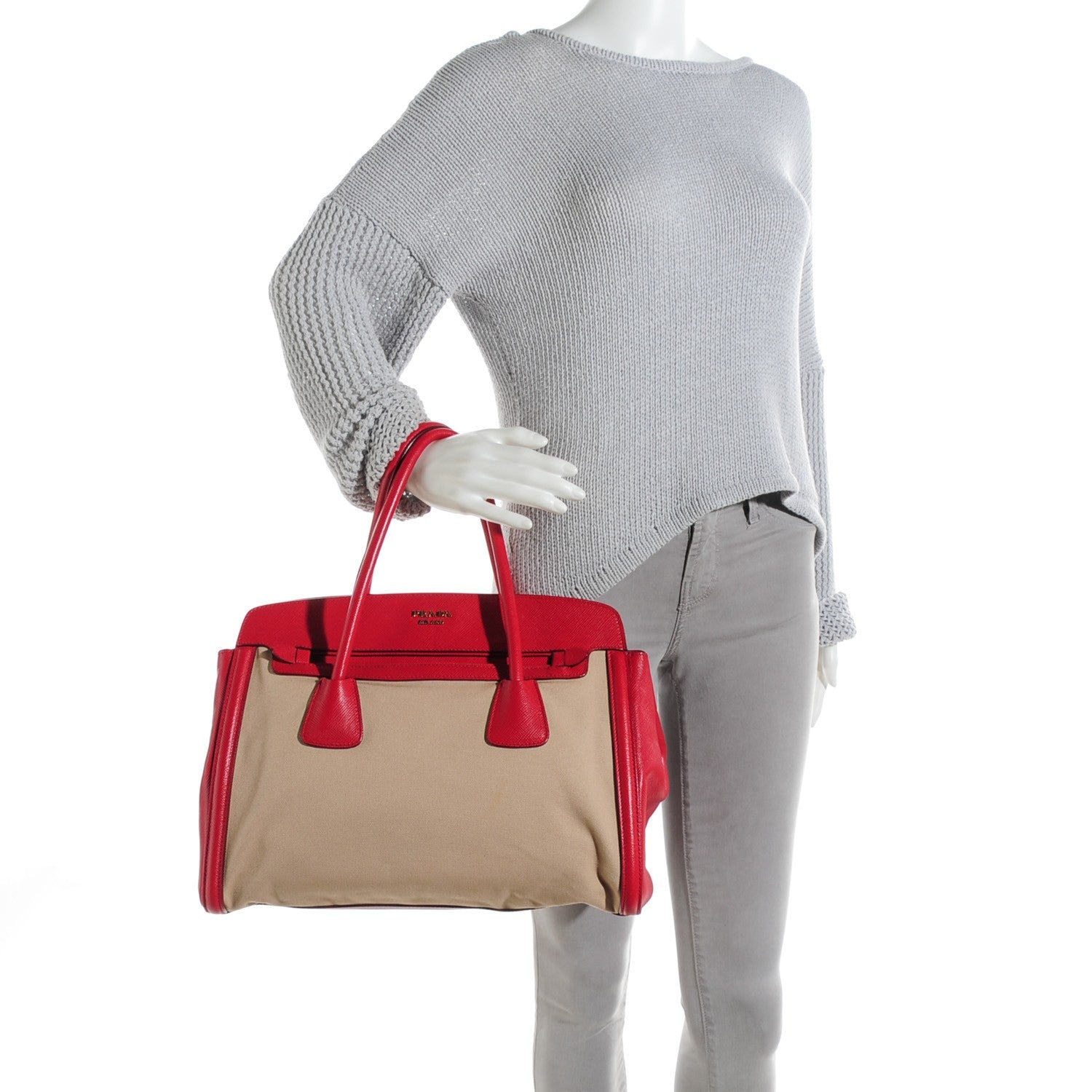 Prada Canvas CaNappa Saffiano Tote Corda Fuoco 2 of 8