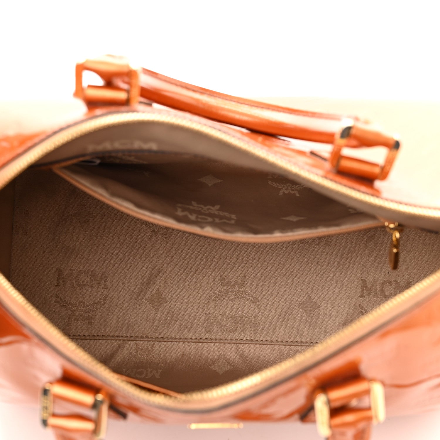 MCM Patent Monogram Boston Bag Bronze 5 of 11