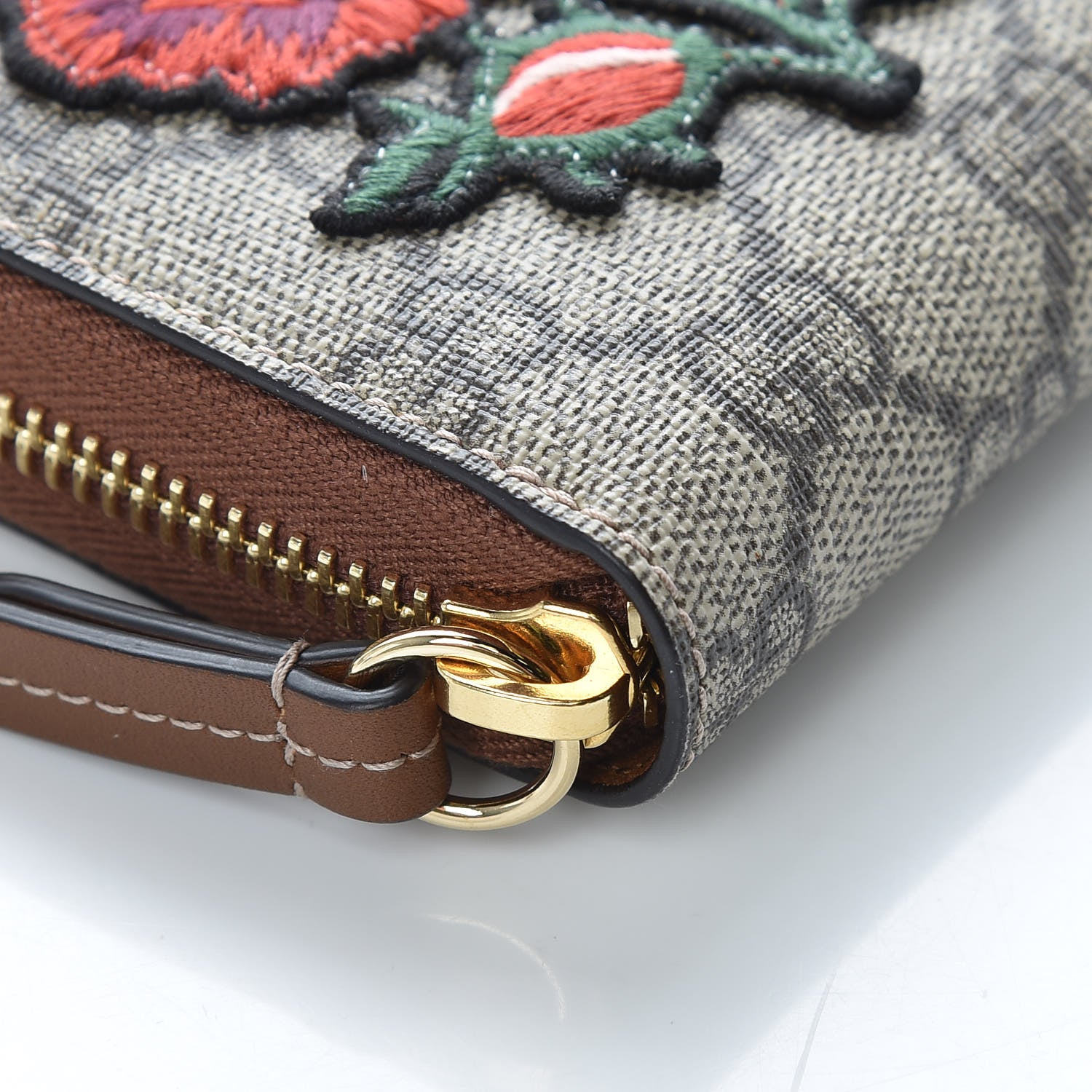 Gucci GG Supreme Monogram Embroidered Roses Zip Around Wallet Red 5 of 11