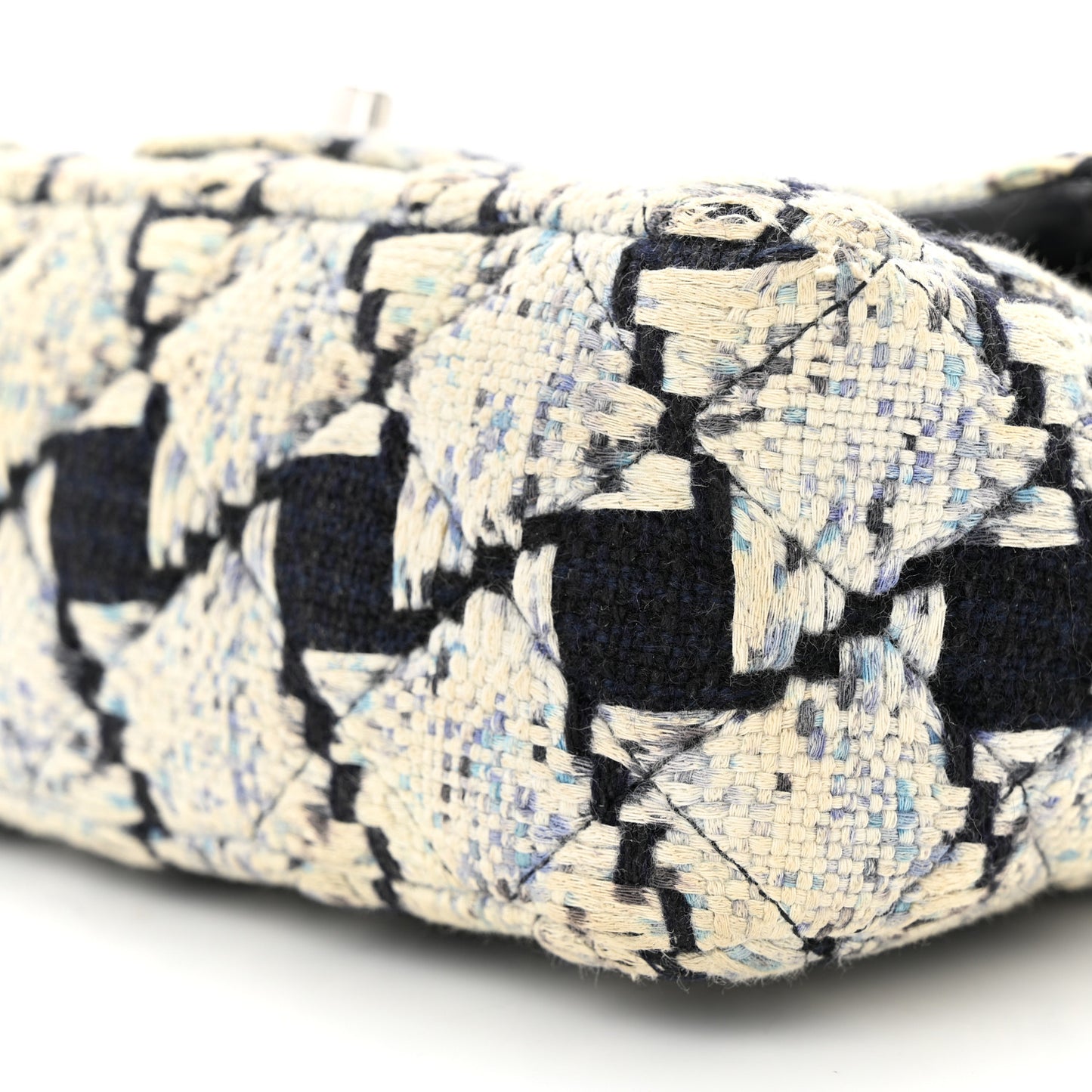 Tweed Quilted Mini Rectangular Flap Black Ecru White Blue