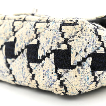 Chanel Tweed Quilted Mini Rectangular Flap Black Ecru White Blue 10 of 12