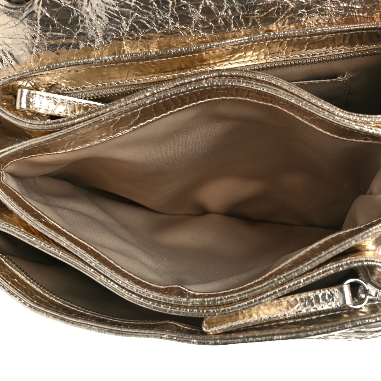 Metallic Crackled Calfskin Medium Clam's Pocket Flap Gold