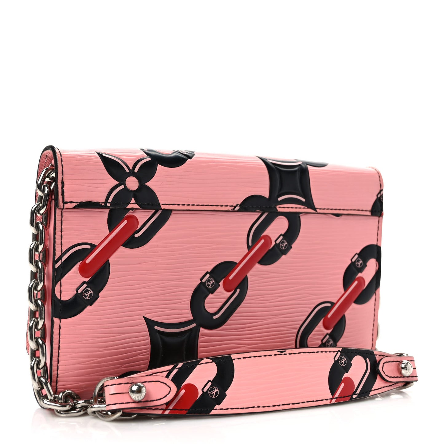 Epi Chain Flower Print Twist Chain Wallet Pink